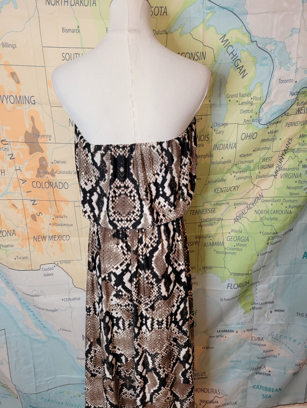 Blooming Rose Strapless Snake Print Maxi Dress in Brown and Black - Picture 7 of 15